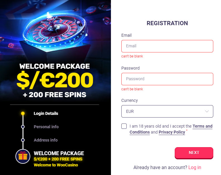 Account Registration at WooCasino